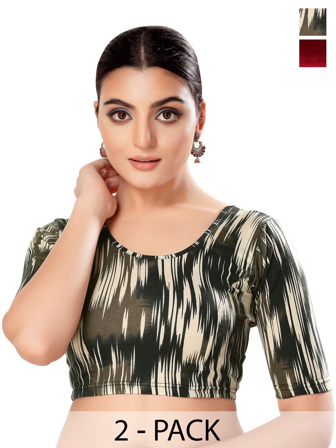 

SALWAR STUDIO Pack of 2 Printed Saree Blouse, Black