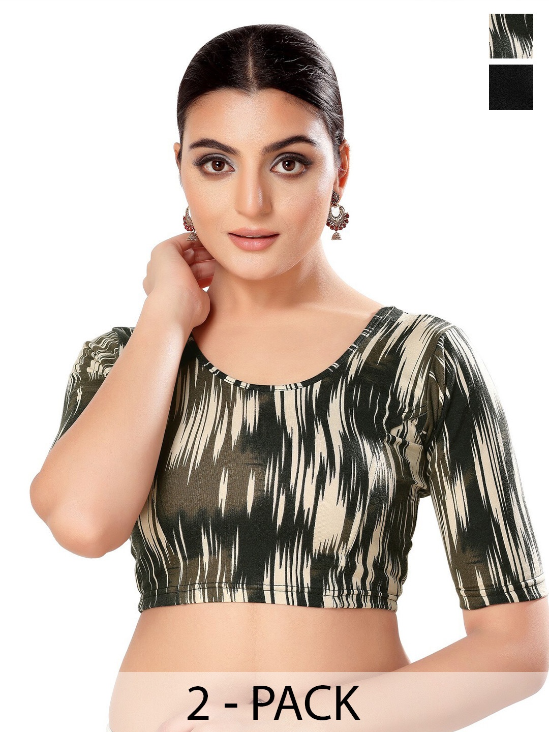 

SALWAR STUDIO Pack Of 2 Printed Saree Blouse, Black