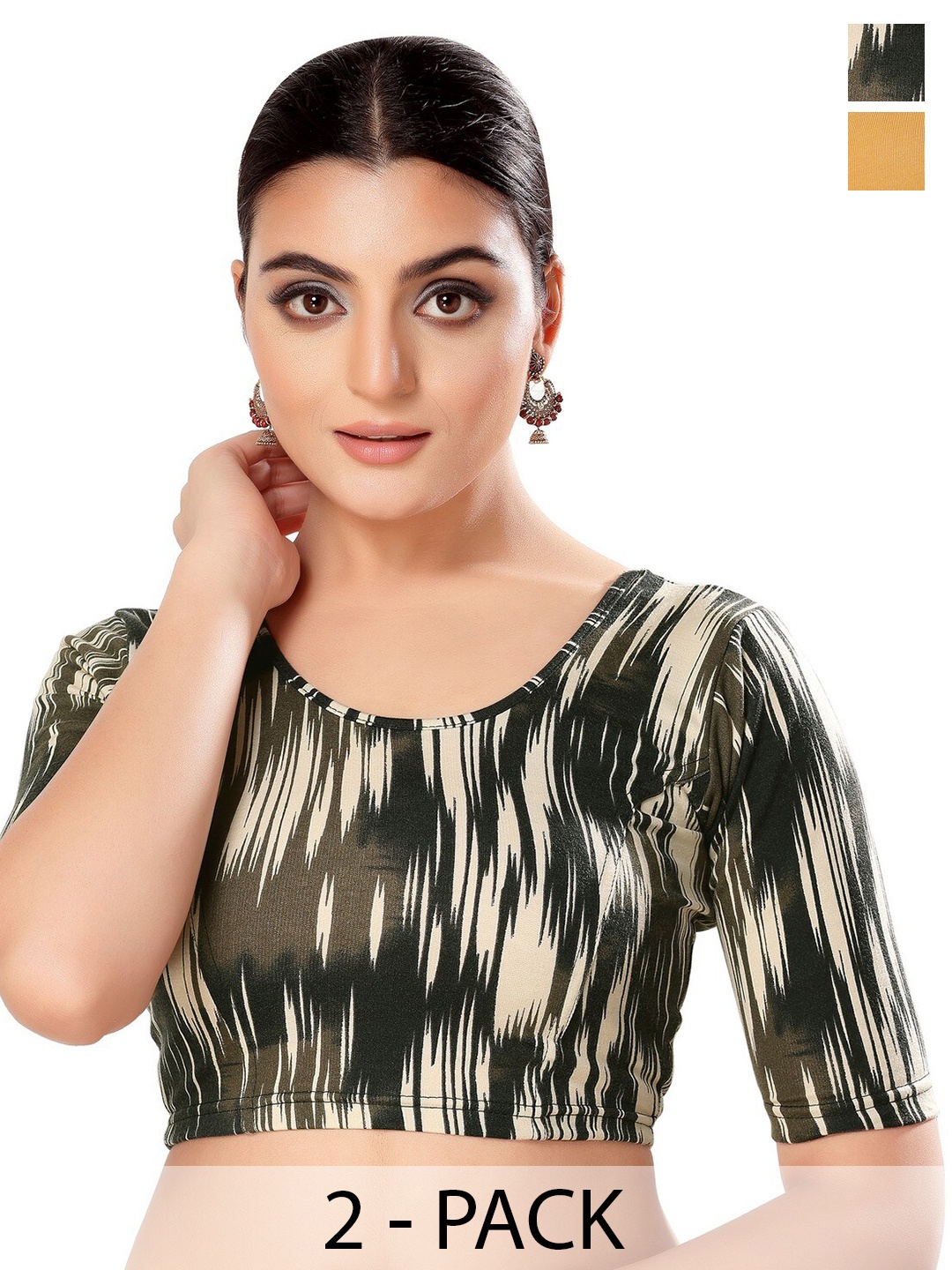 

SALWAR STUDIO Pack Of 2 Printed Lycra Saree Blouse, Black