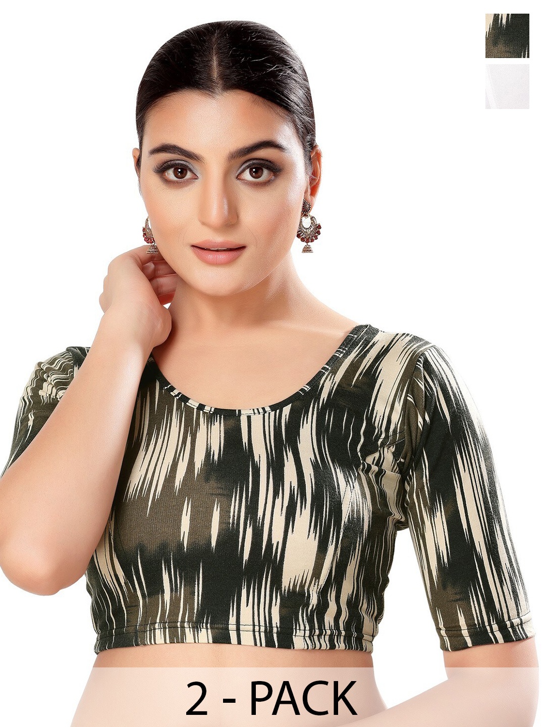 

SALWAR STUDIO Pack Of 2 Printed Readymade Saree Blouses, Black