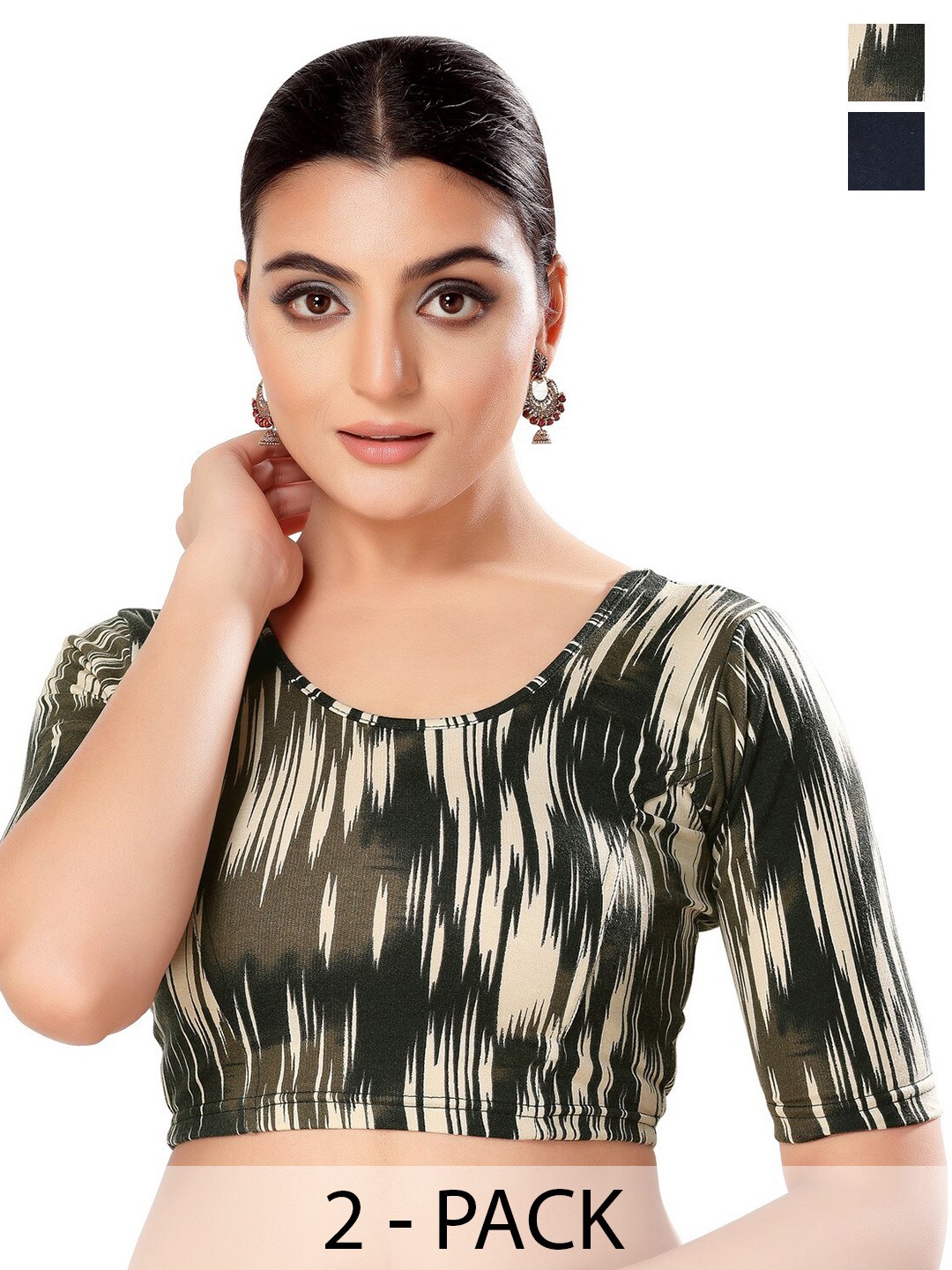 

SALWAR STUDIO Pack Of 2 Printed Readymade Saree Blouses, Black