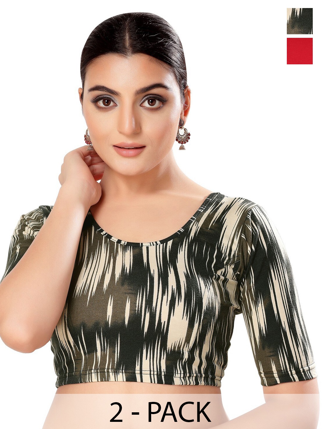 

SALWAR STUDIO Pack Of 2 Printed Lycra Saree Blouse, Black