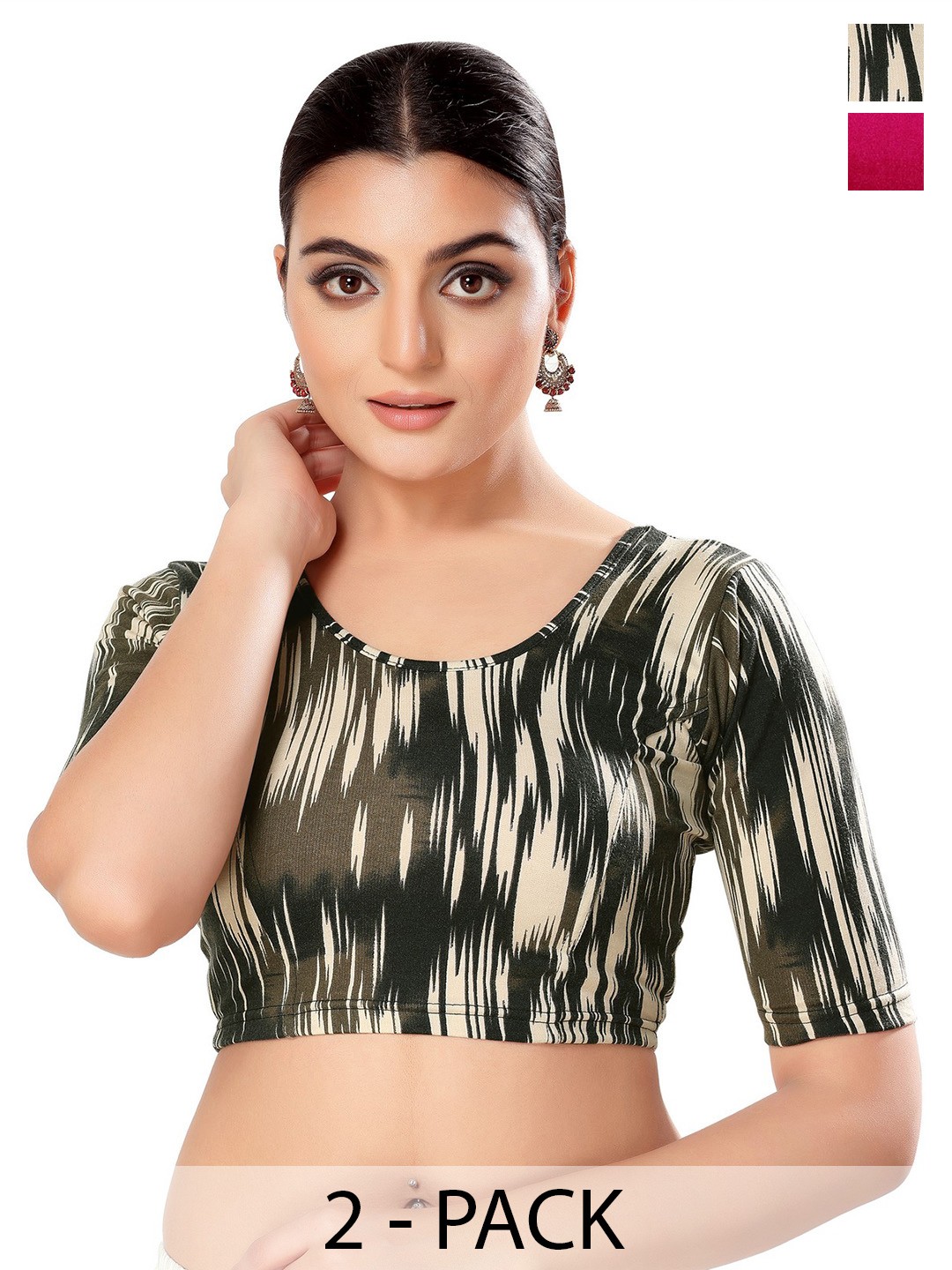 

SALWAR STUDIO Pack of 2 Printed Stretchable Saree Blouse, Black