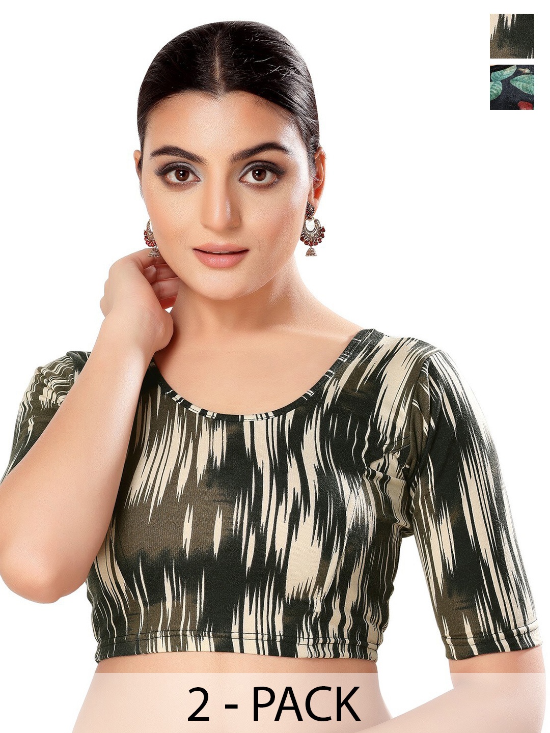 

SALWAR STUDIO Pack Of 2 Printed Readymade Saree Blouses, Black