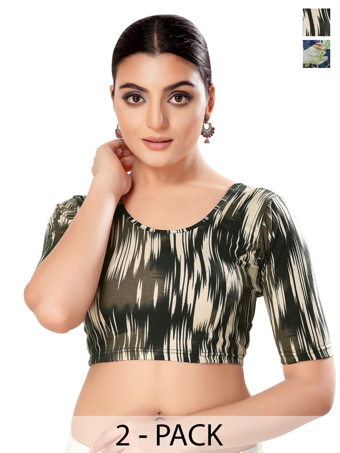 

SALWAR STUDIO Pack of 2 Printed Stretchable Saree Blouse, Black
