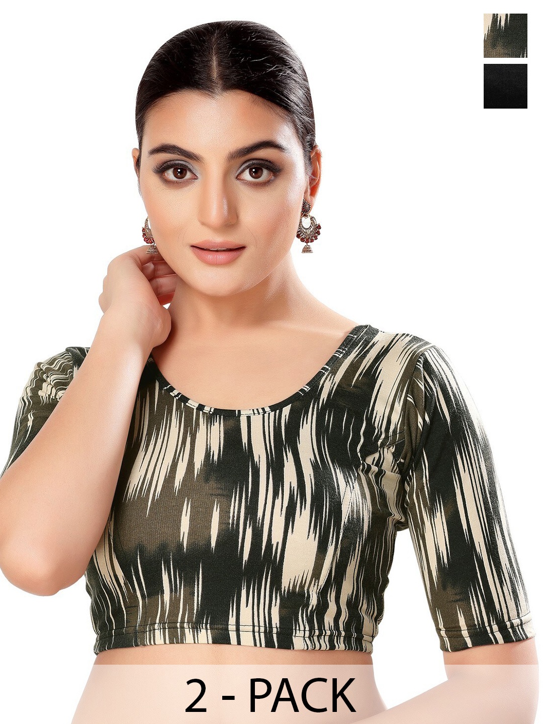 

SALWAR STUDIO Pack Of 2 Printed Lycra Saree Blouse, Black