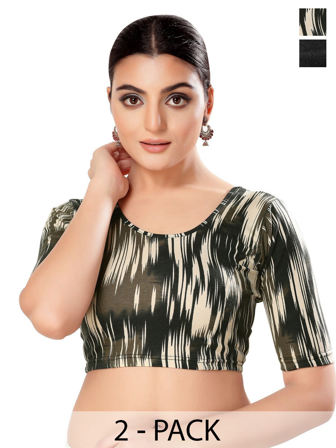 

SALWAR STUDIO Pack of 2 Printed Saree Blouse, Black