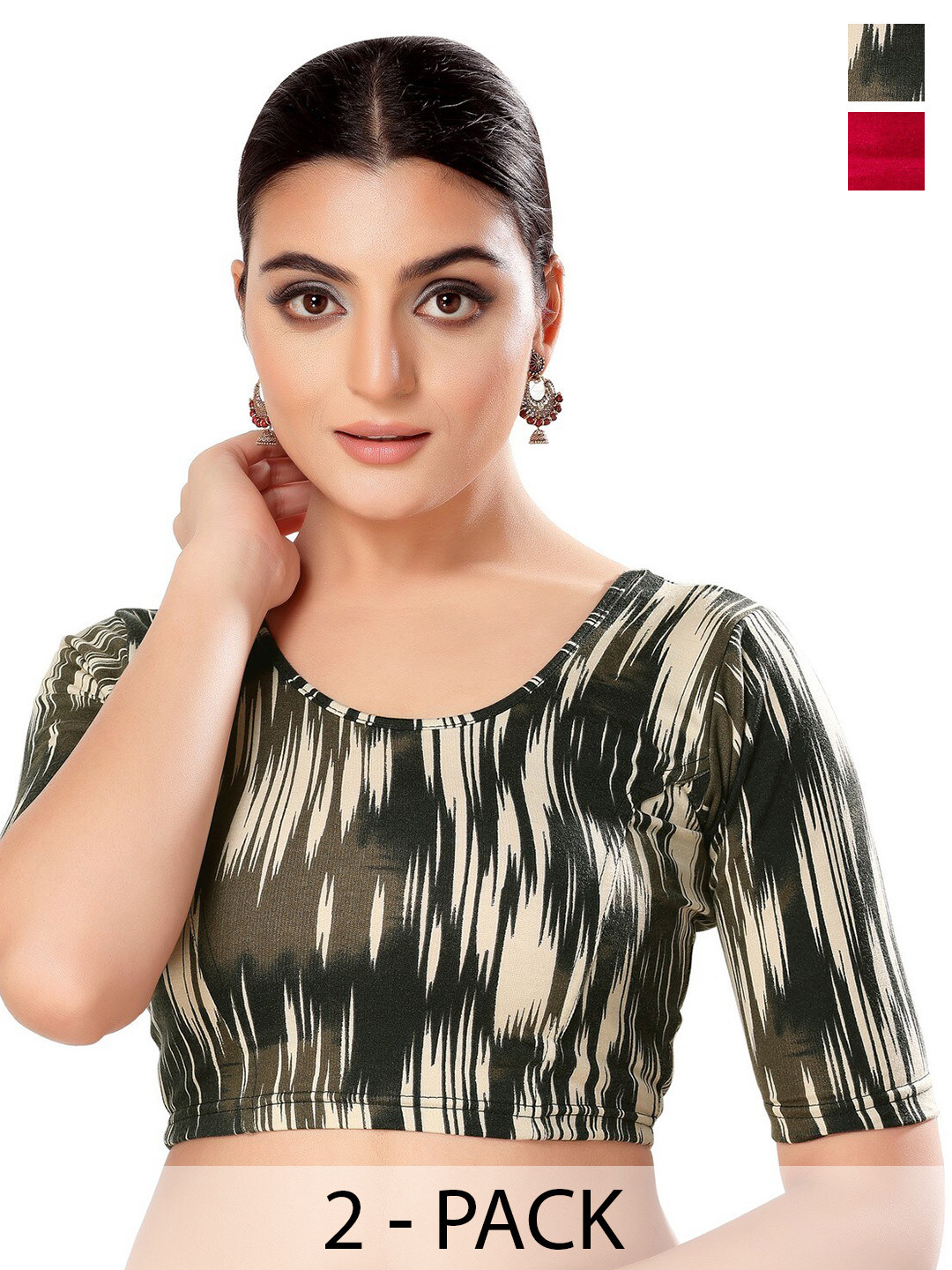 

SALWAR STUDIO Pack Of 2 Printed Saree Blouse, Black