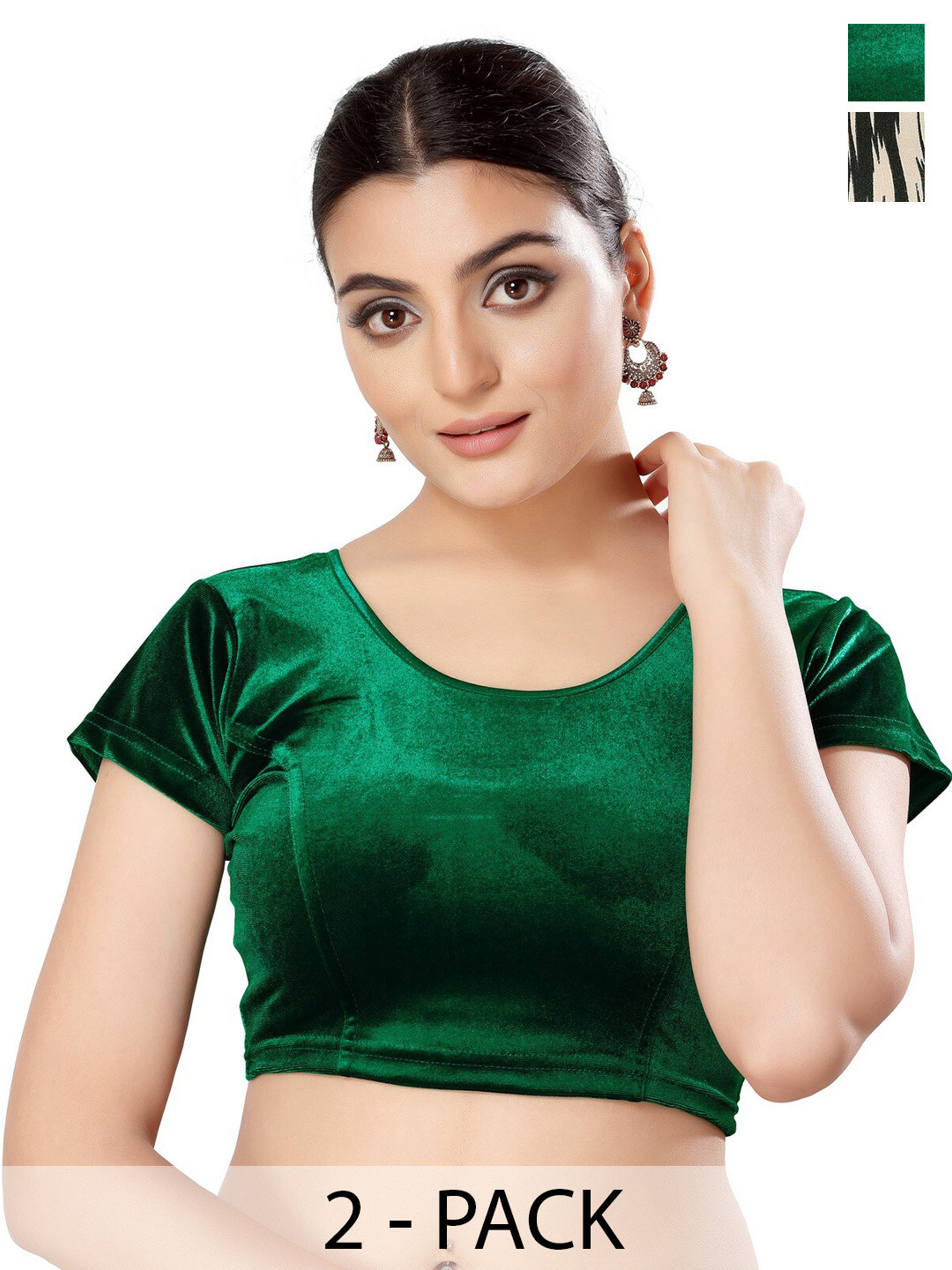 

SALWAR STUDIO Pack of 2 Printed Saree Blouse, Black
