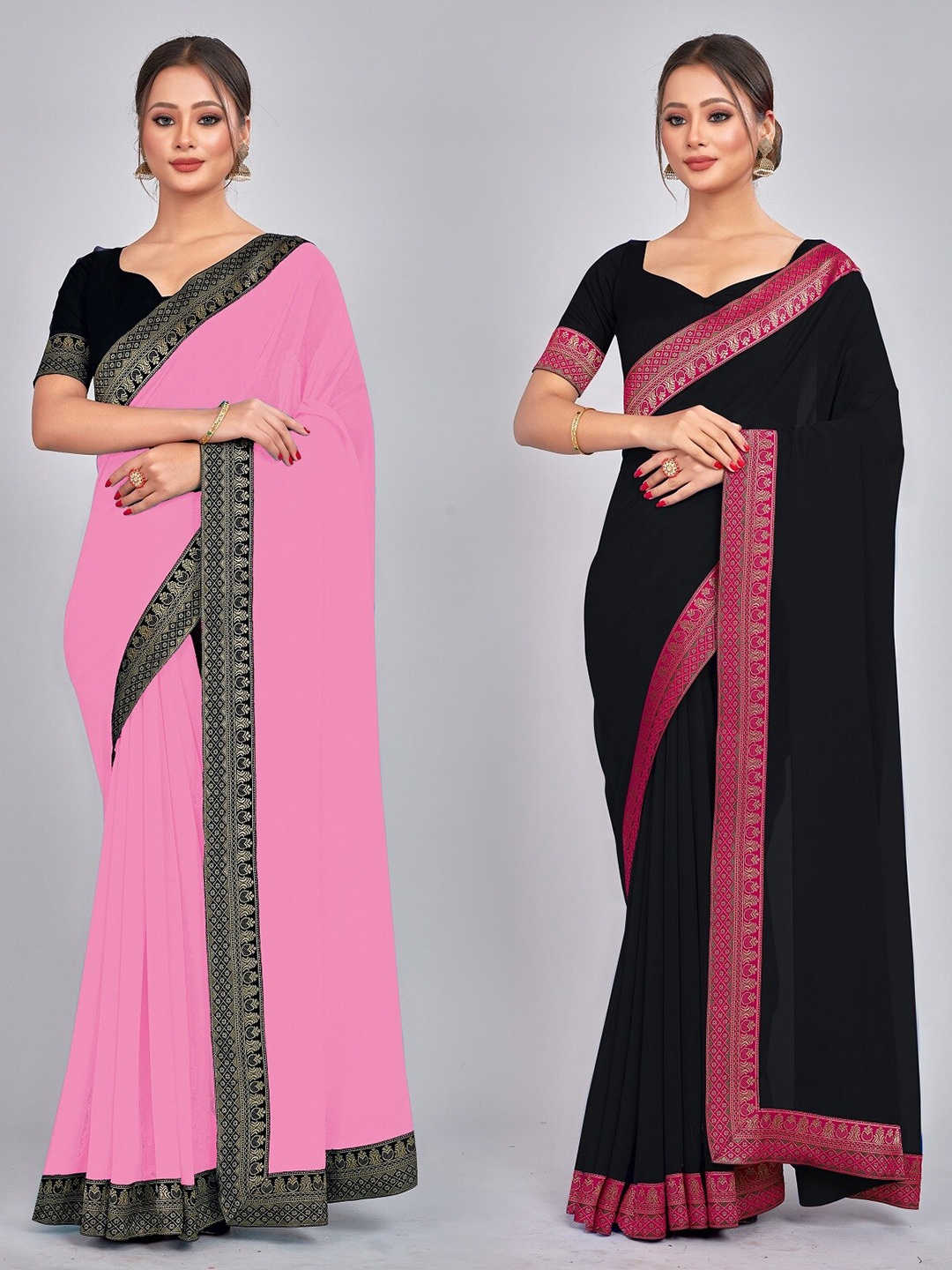 

CastilloFab Zari Pure Georgette Saree, Pink