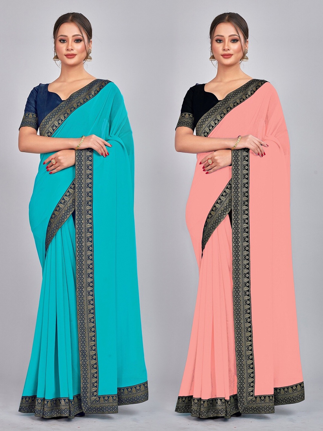 

CastilloFab Woven Design Pure Georgette Saree, Turquoise blue