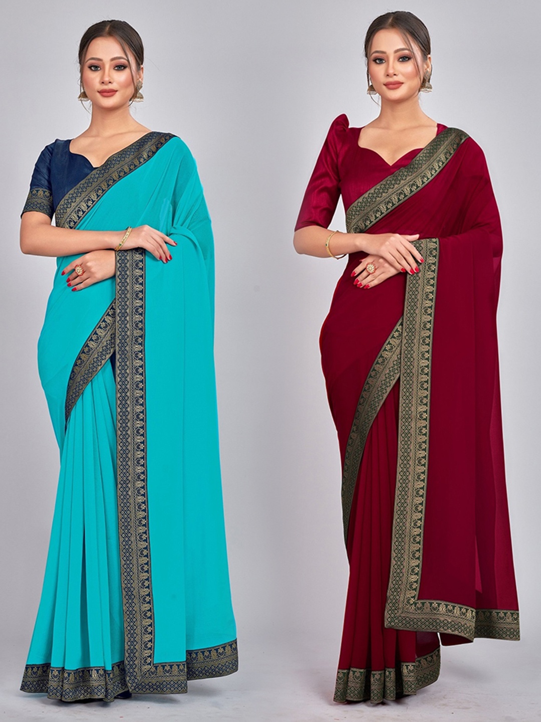 

CastilloFab Zari Pure Georgette Saree, Turquoise blue