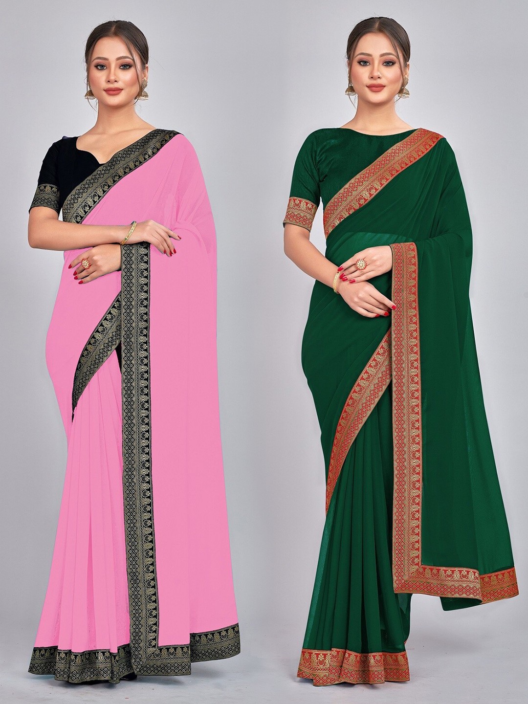 

CastilloFab Zari Pure Georgette Saree, Pink