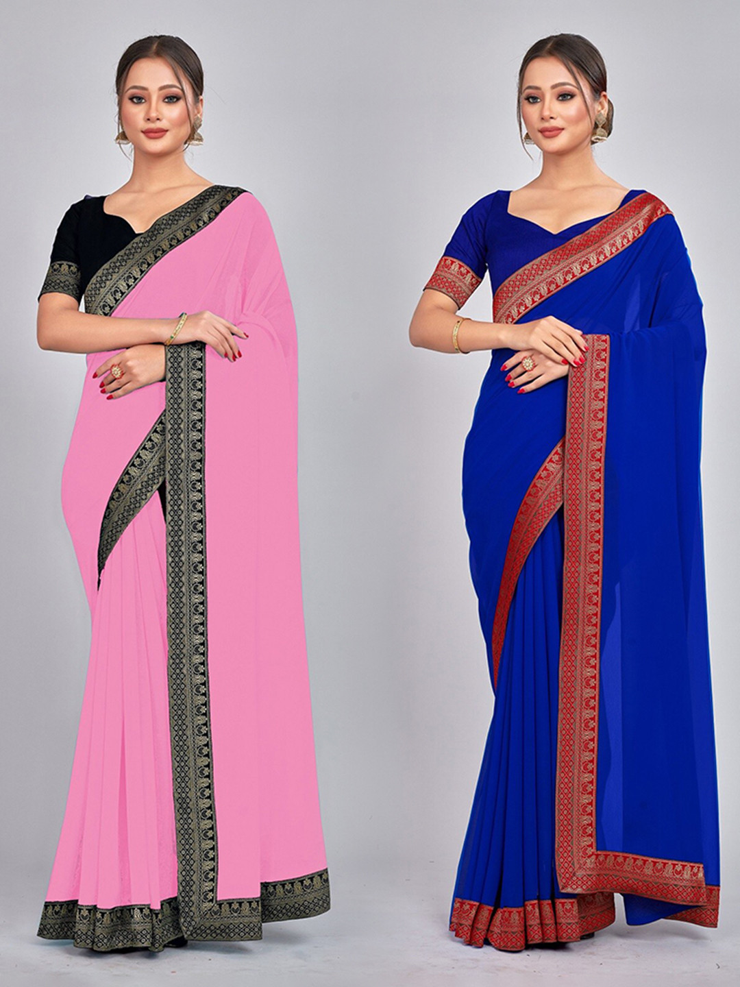 

CastilloFab Zari Pure Georgette Saree, Pink