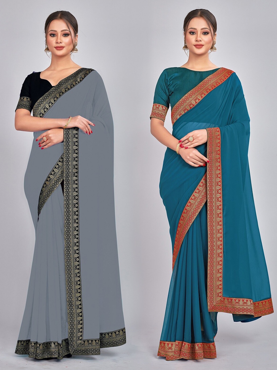 

CastilloFab Zari Pure Georgette Saree, Grey