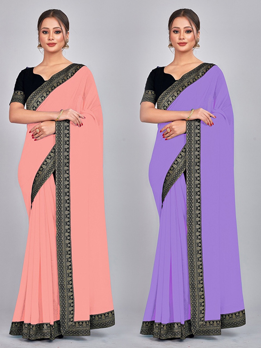

CastilloFab Zari Pure Georgette Saree, Peach