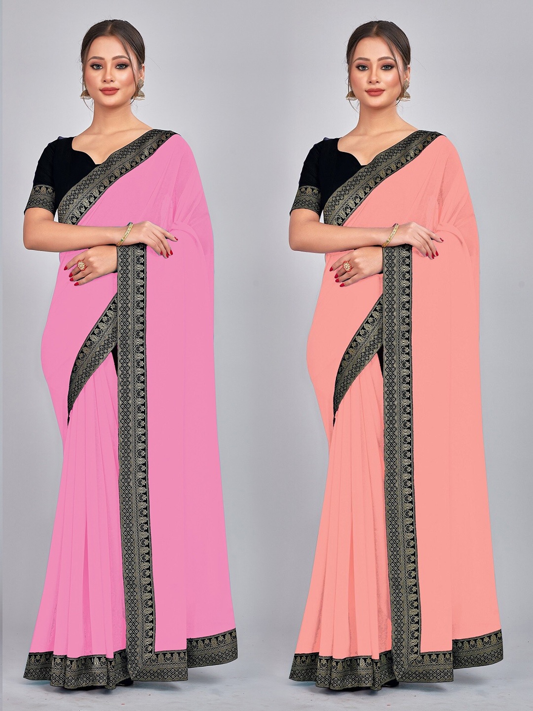 

CastilloFab Zari Pure Georgette Saree, Pink