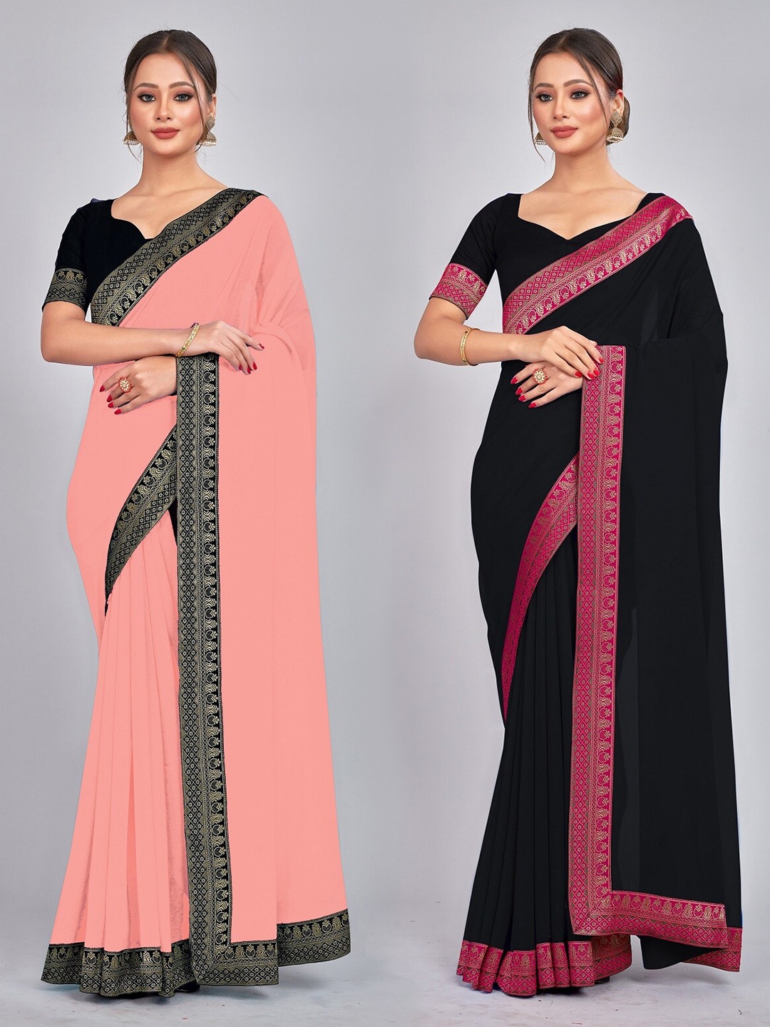 

CastilloFab Woven Design Pure Georgette Saree, Peach