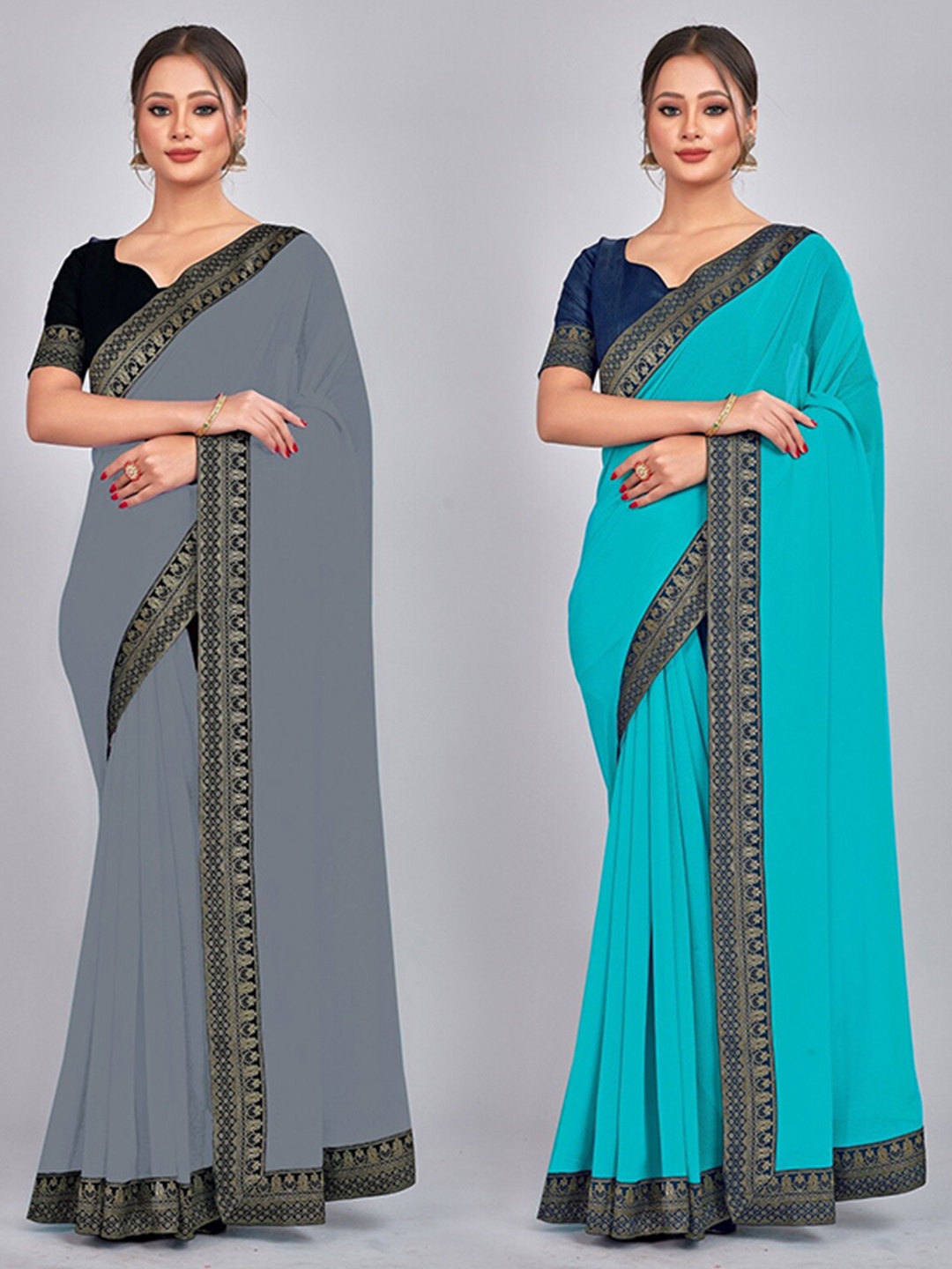 

CastilloFab Zari Pure Georgette Saree, Grey