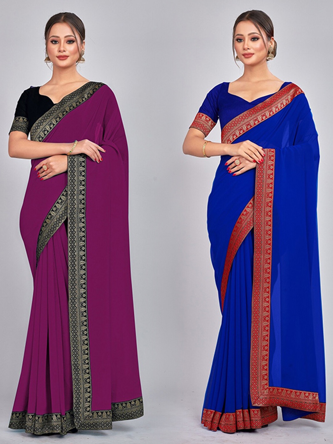 

CastilloFab Zari Pure Georgette Saree, Burgundy