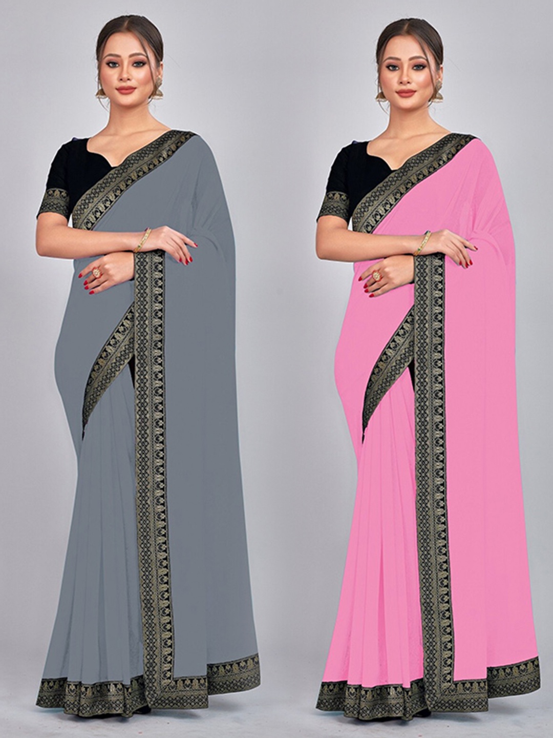 

CastilloFab Zari Pure Georgette Saree, Grey