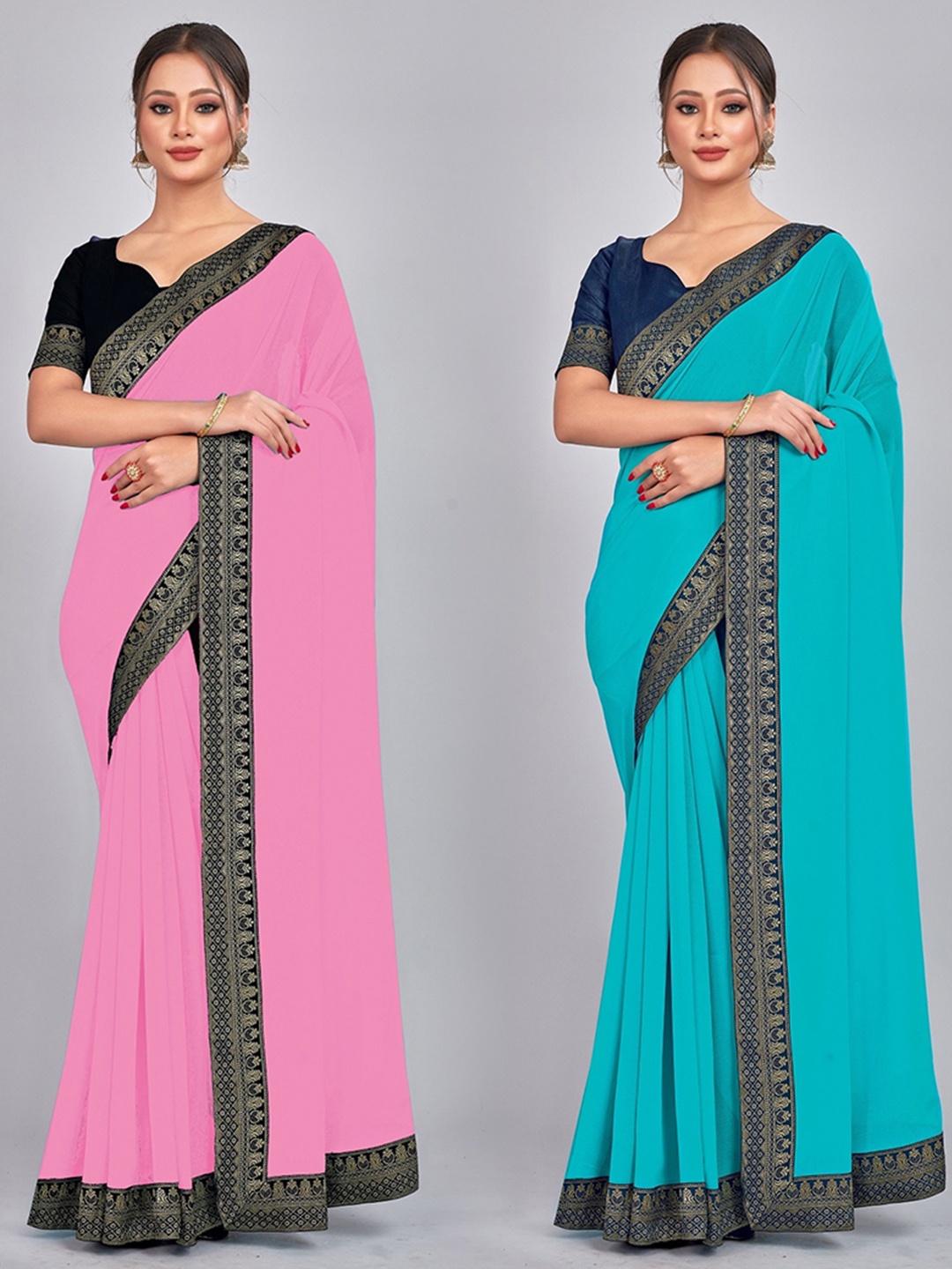 

CastilloFab Zari Pure Georgette Saree, Pink