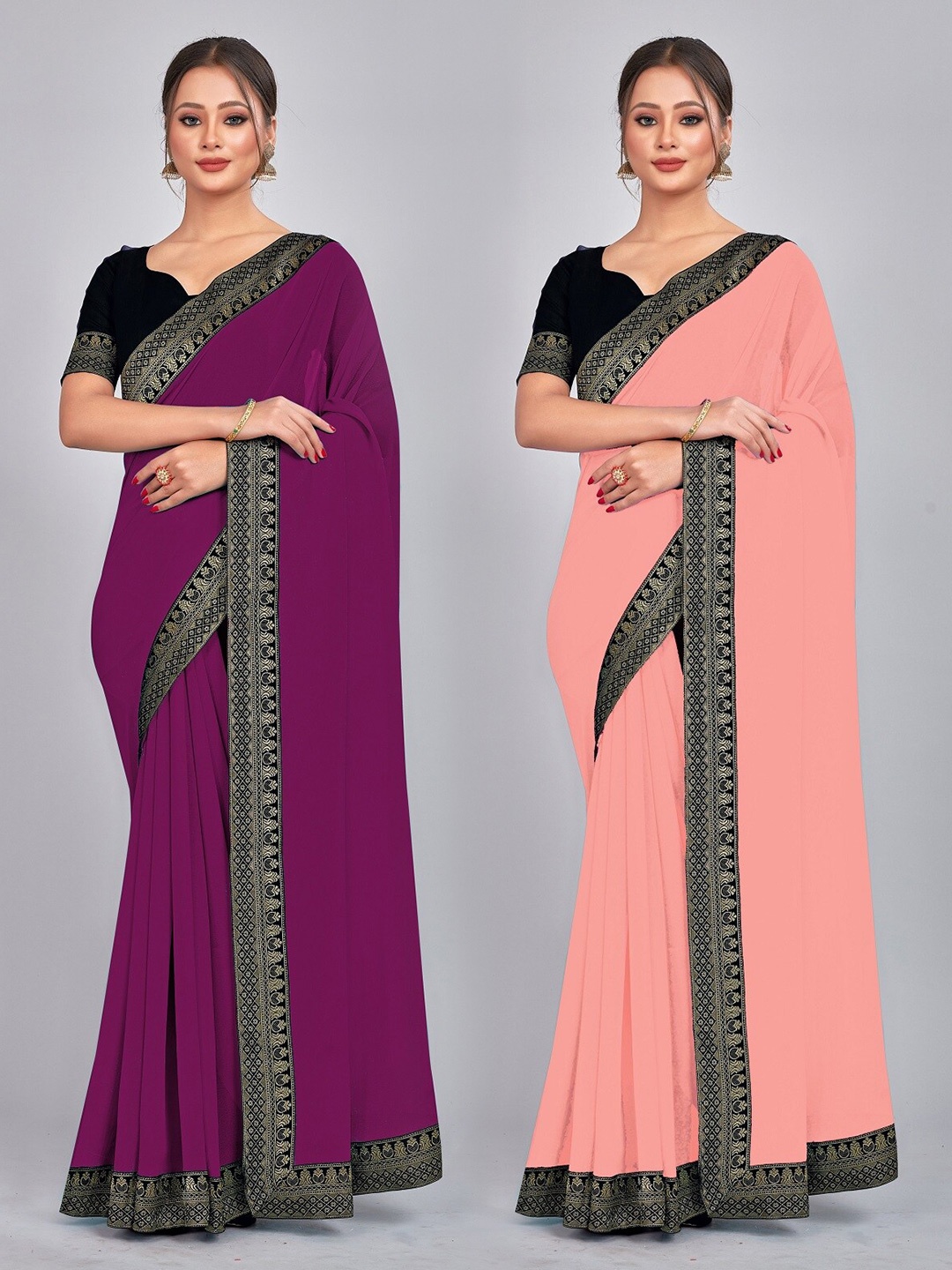 

CastilloFab Woven Design Pure Georgette Saree, Burgundy