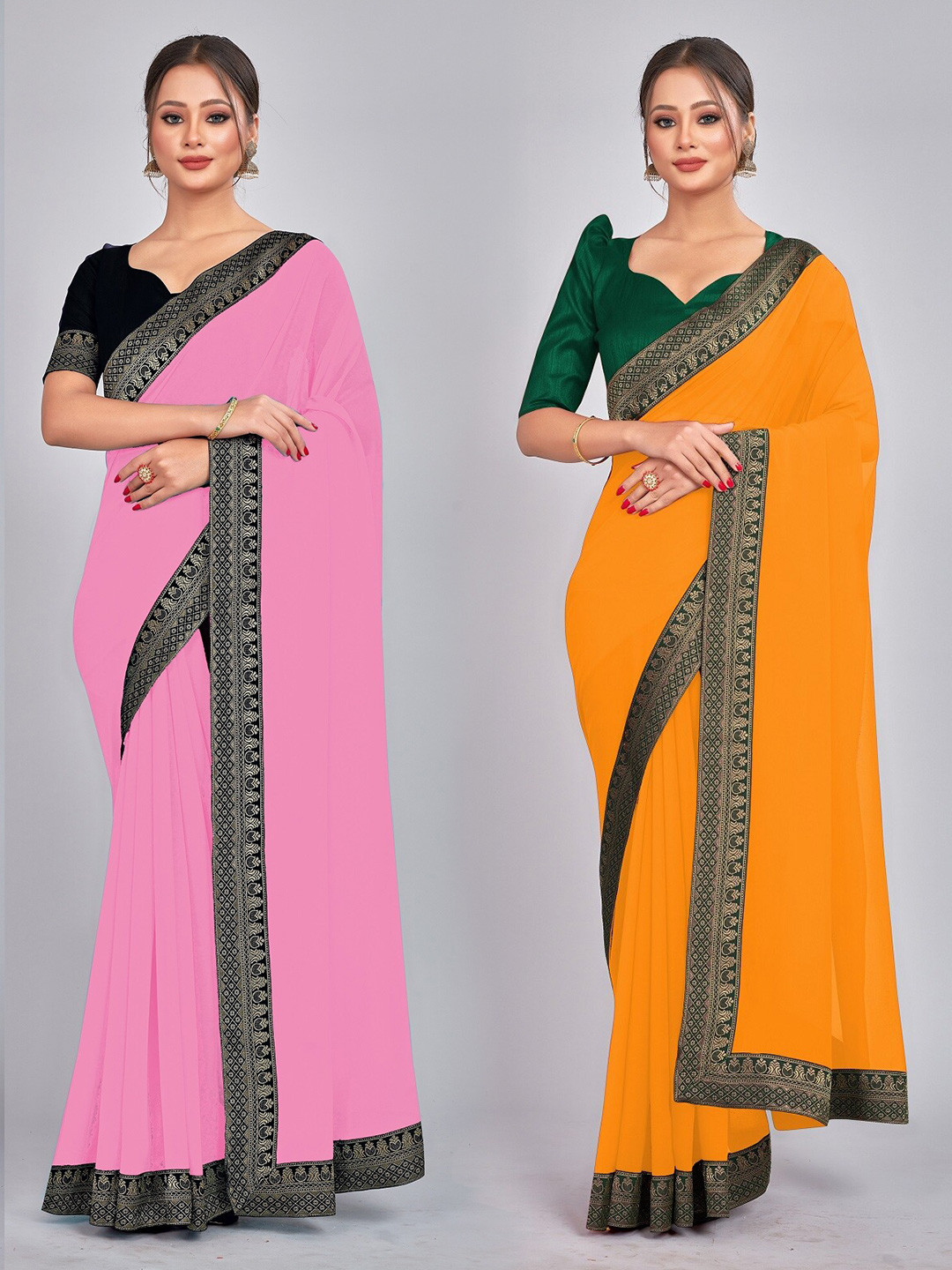 

CastilloFab Zari Pure Georgette Saree, Pink