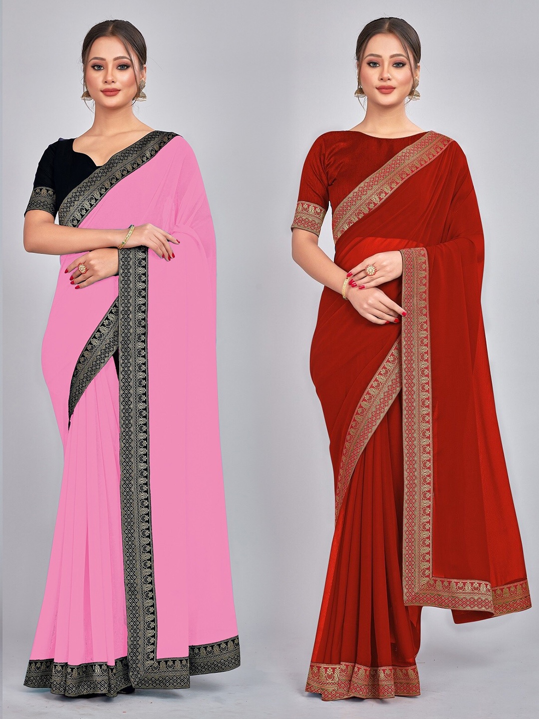 

CastilloFab Zari Pure Georgette Saree, Pink