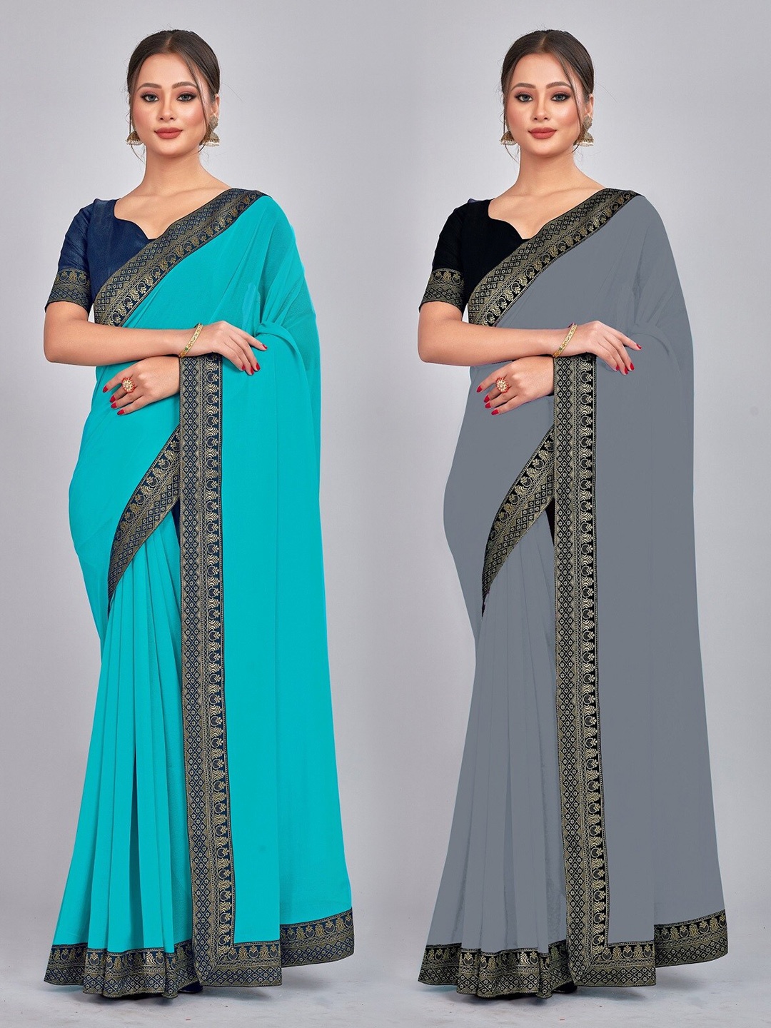 

CastilloFab Zari Pure Georgette Saree, Turquoise blue