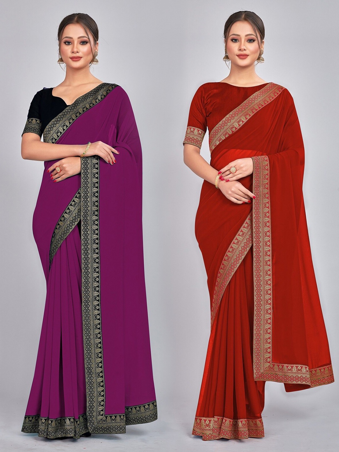 

CastilloFab Zari Pure Georgette Saree, Burgundy