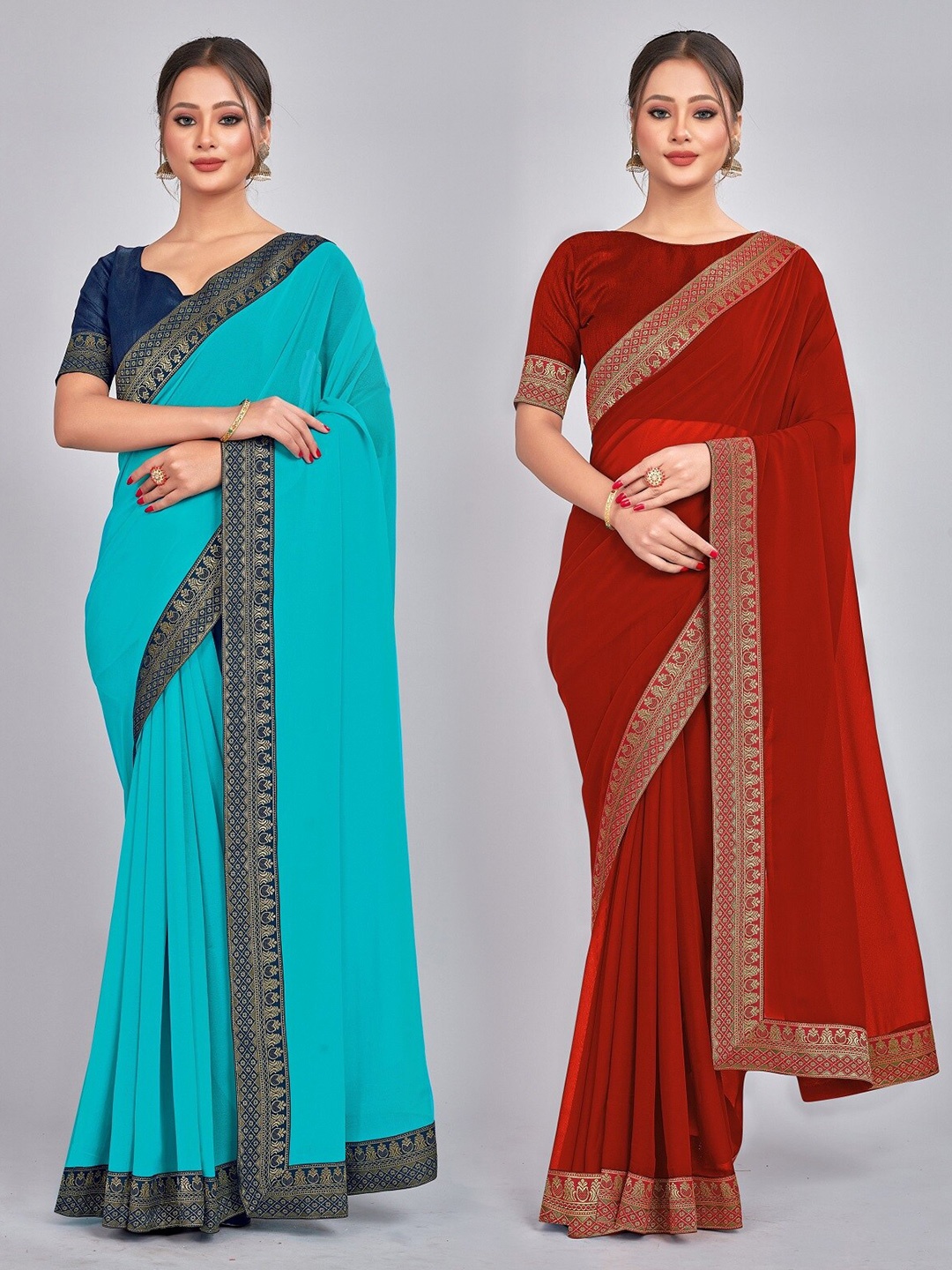 

CastilloFab Woven Design Pure Georgette Saree, Turquoise blue