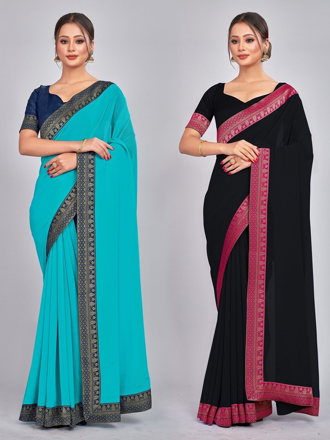 

CastilloFab Zari Pure Georgette Saree, Turquoise blue