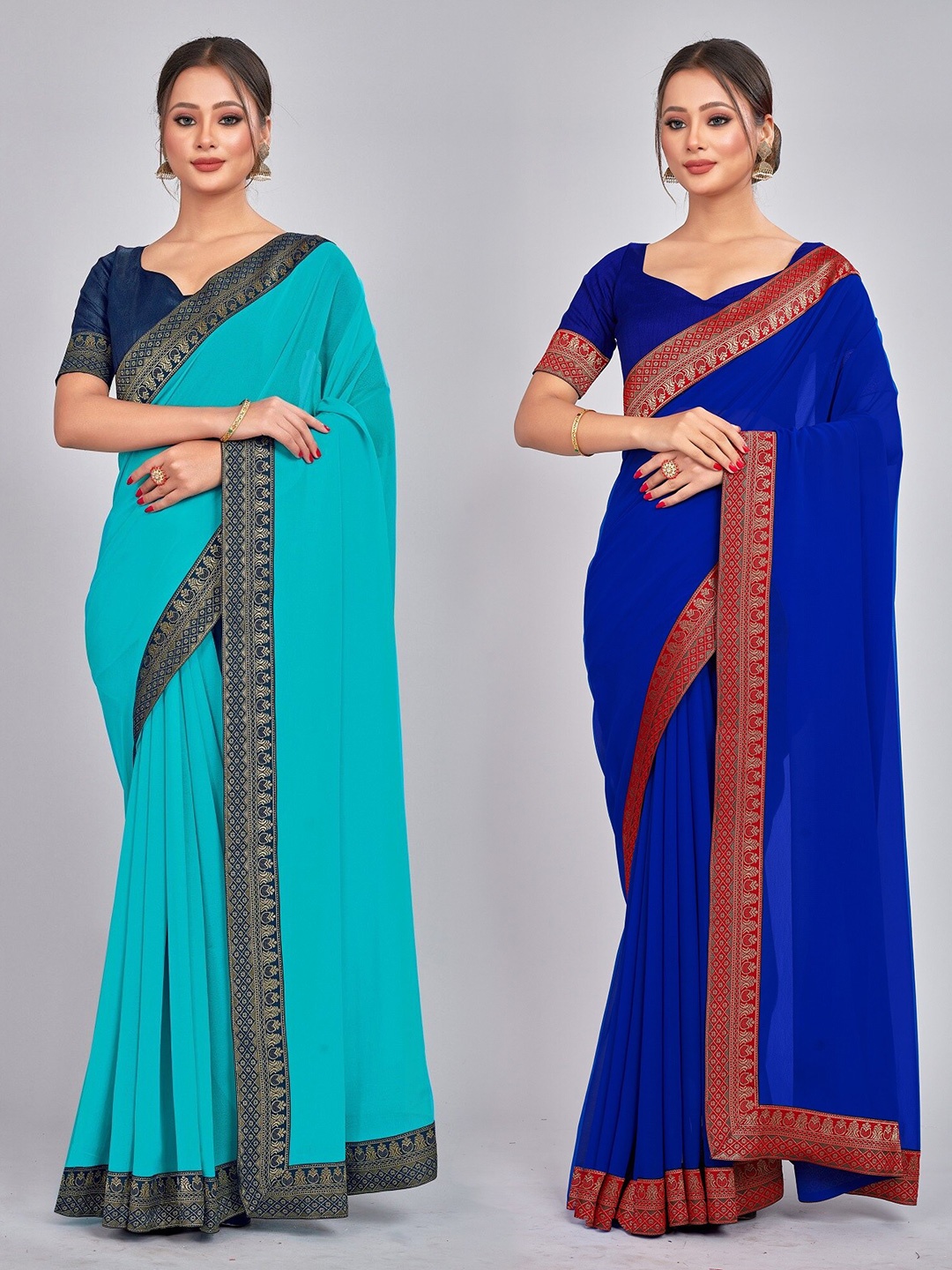 

CastilloFab Zari Pure Georgette Saree, Turquoise blue