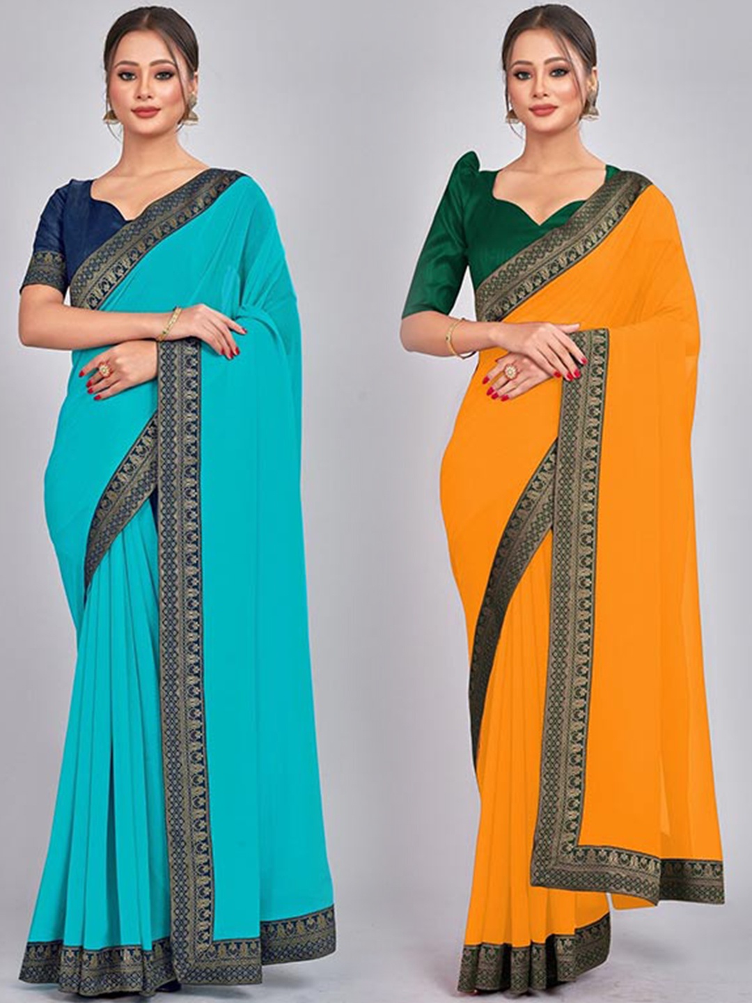 

CastilloFab Zari Pure Georgette Saree, Turquoise blue