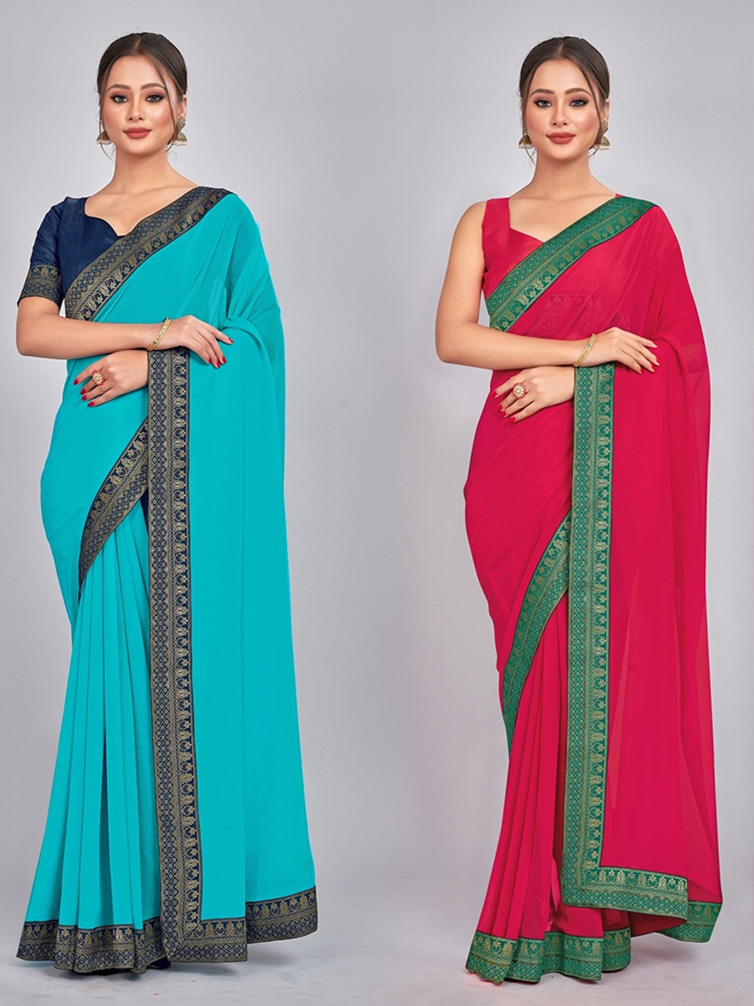 

CastilloFab Zari Pure Georgette Saree, Turquoise blue