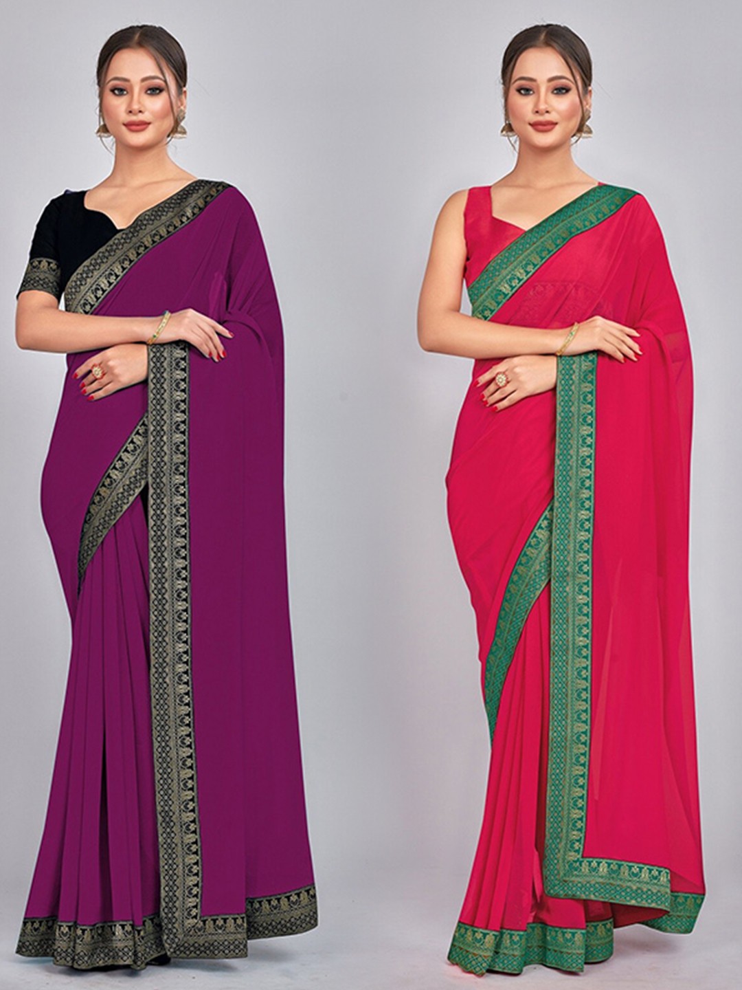 

CastilloFab Zari Pure Georgette Saree, Red