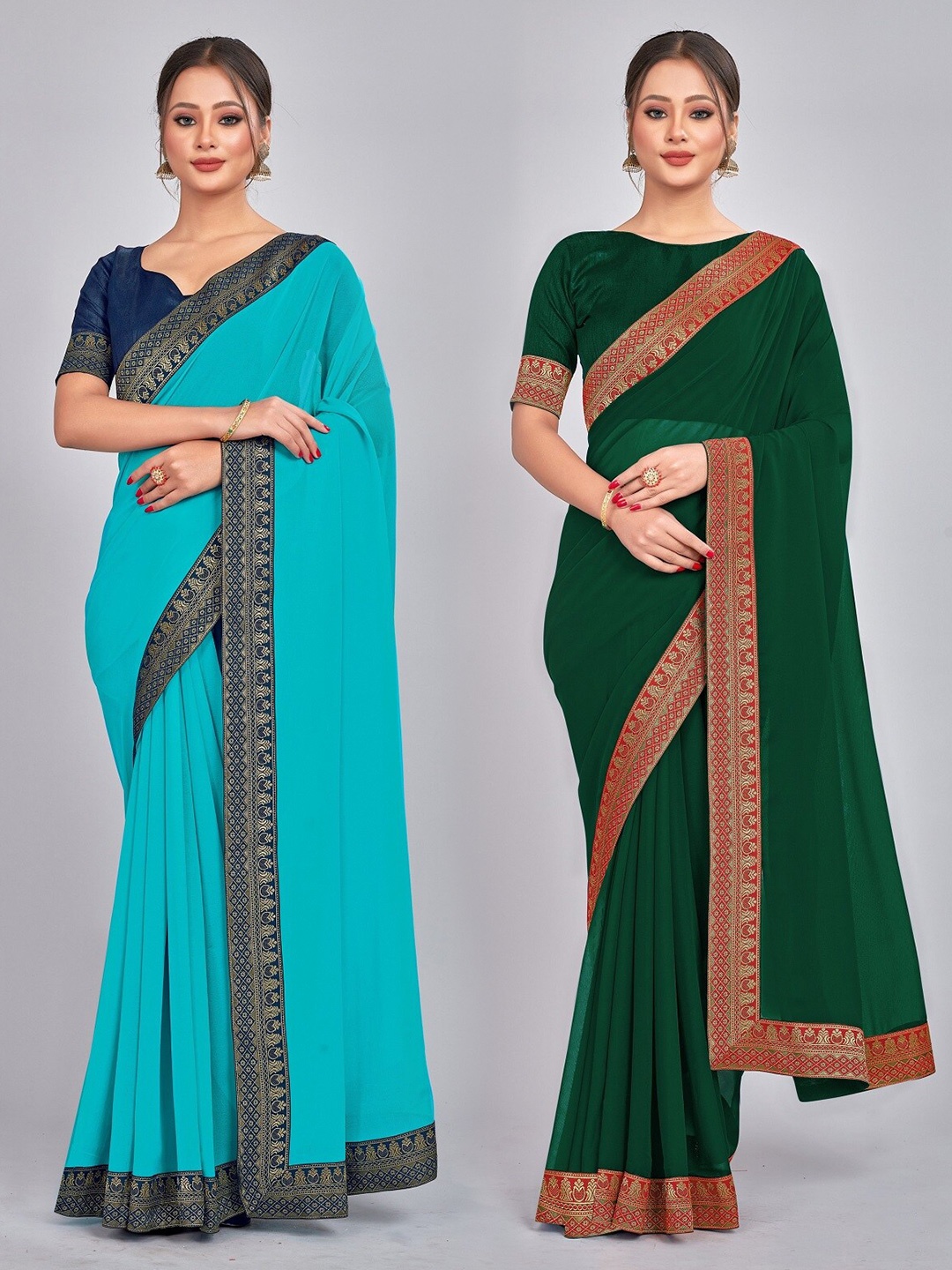 

CastilloFab Zari Pure Georgette Saree, Turquoise blue