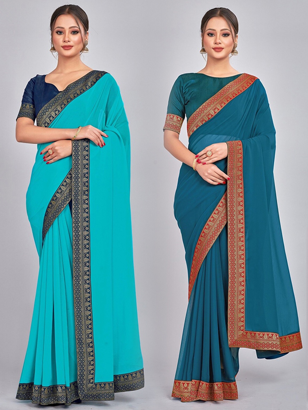 

CastilloFab Zari Pure Georgette Saree, Turquoise blue