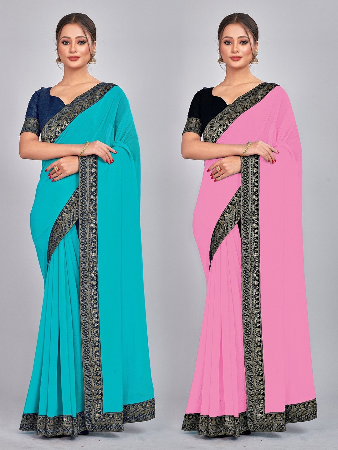 

CastilloFab Zari Pure Georgette Saree, Turquoise blue