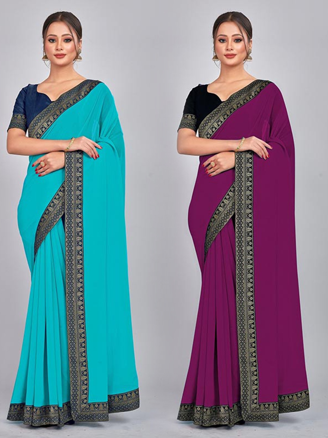 

CastilloFab Woven Design Pure Georgette Saree, Turquoise blue