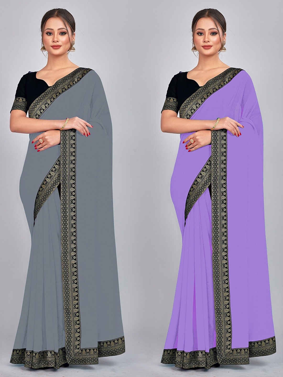 

CastilloFab Zari Pure Georgette Saree, Grey