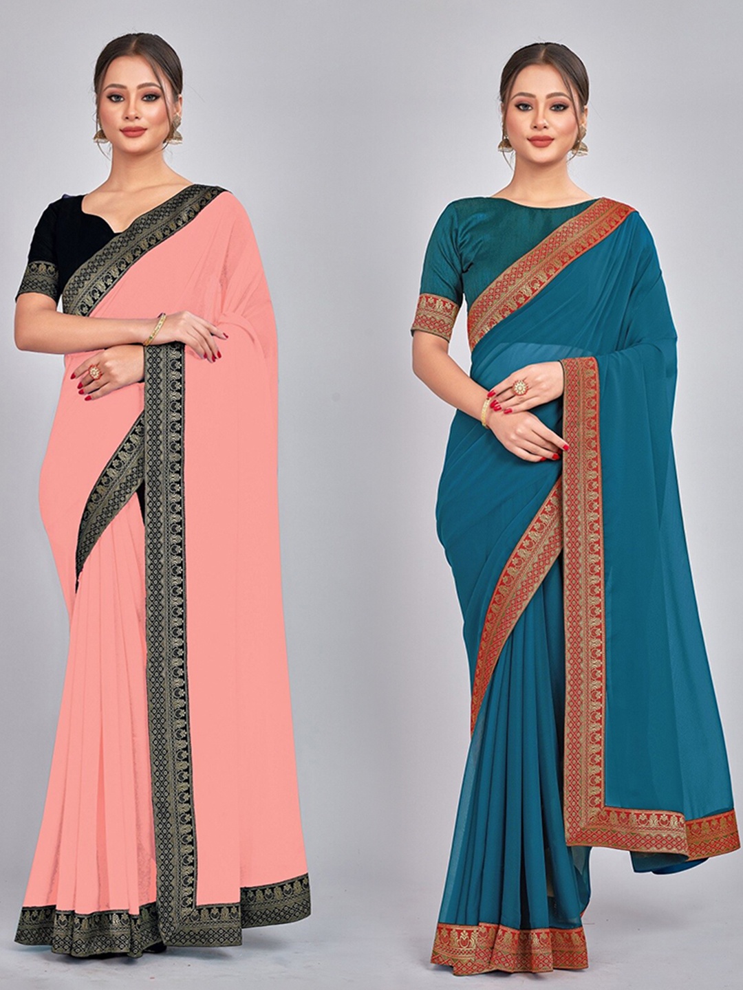 

CastilloFab Woven Design Pure Georgette Saree, Peach