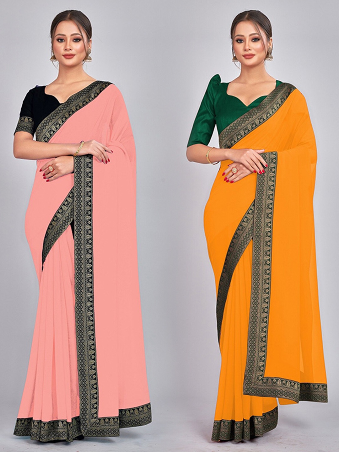 

CastilloFab Woven Design Pure Georgette Saree, Peach