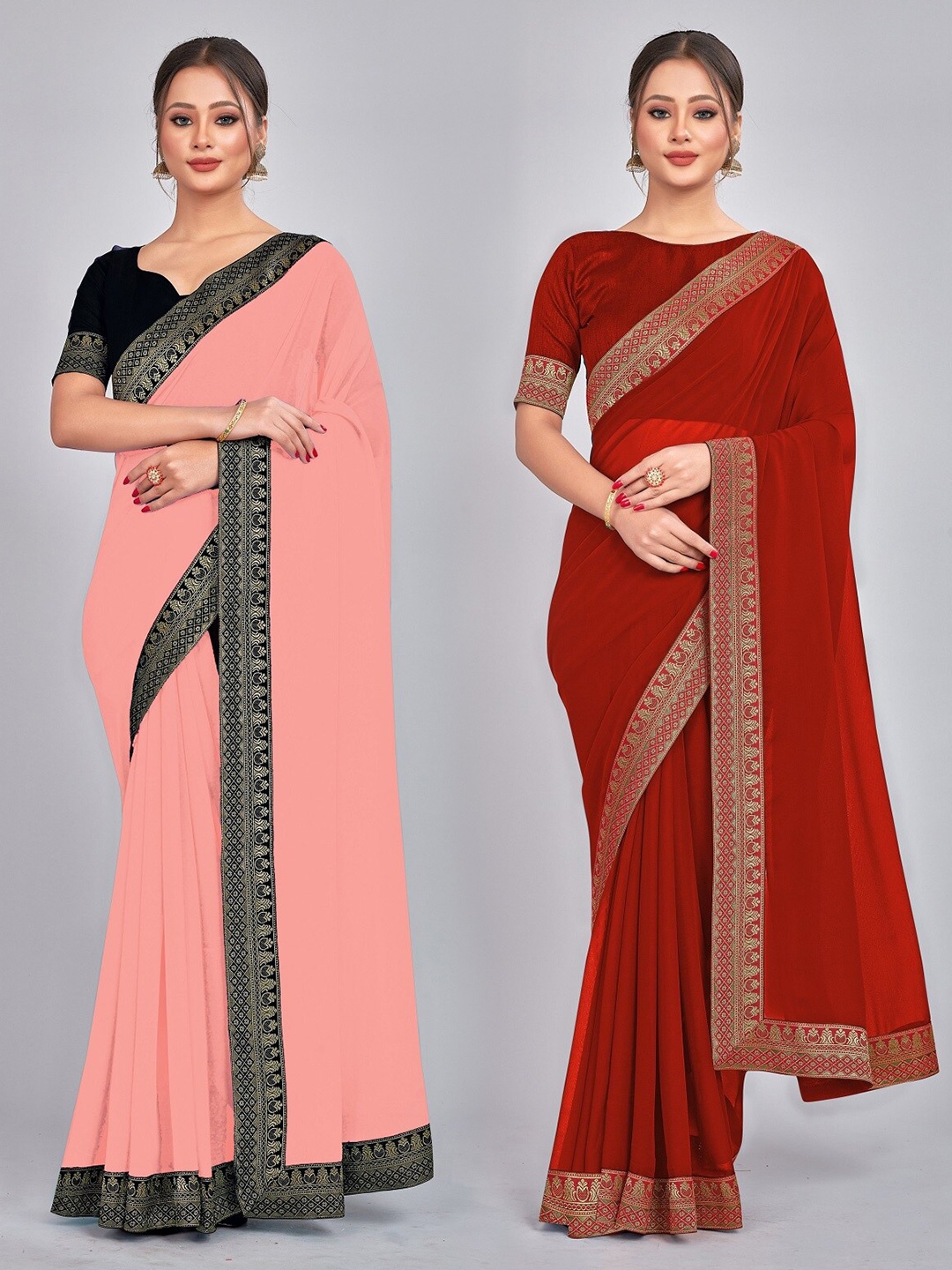 

CastilloFab Woven Design Pure Georgette Saree, Peach