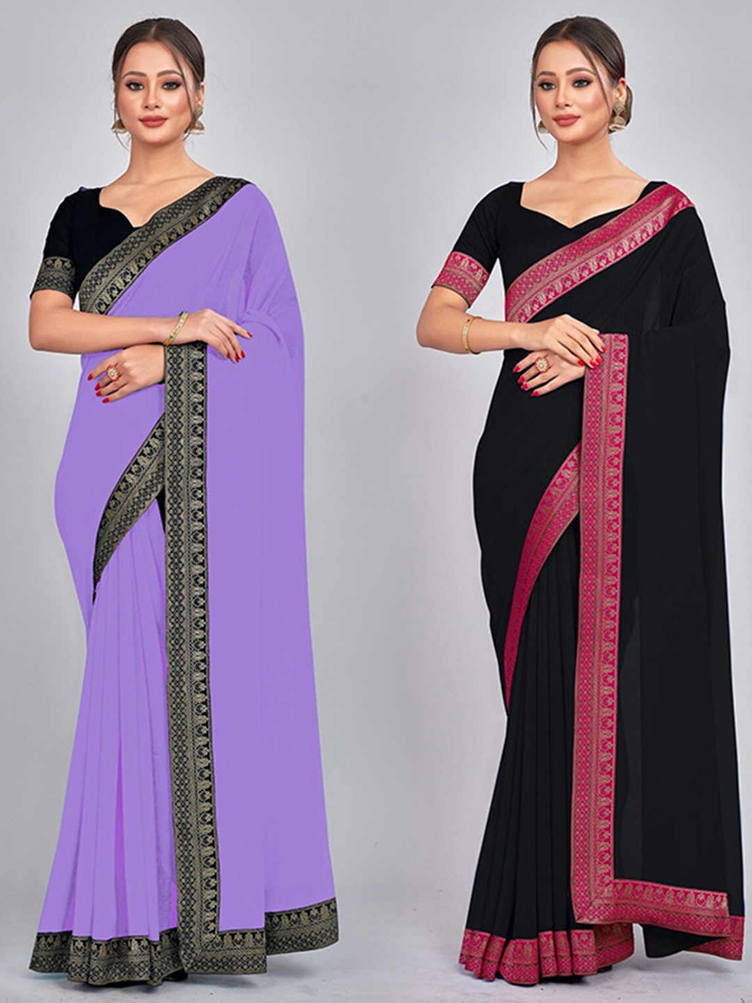 

CastilloFab Zari Pure Georgette Saree, Lavender