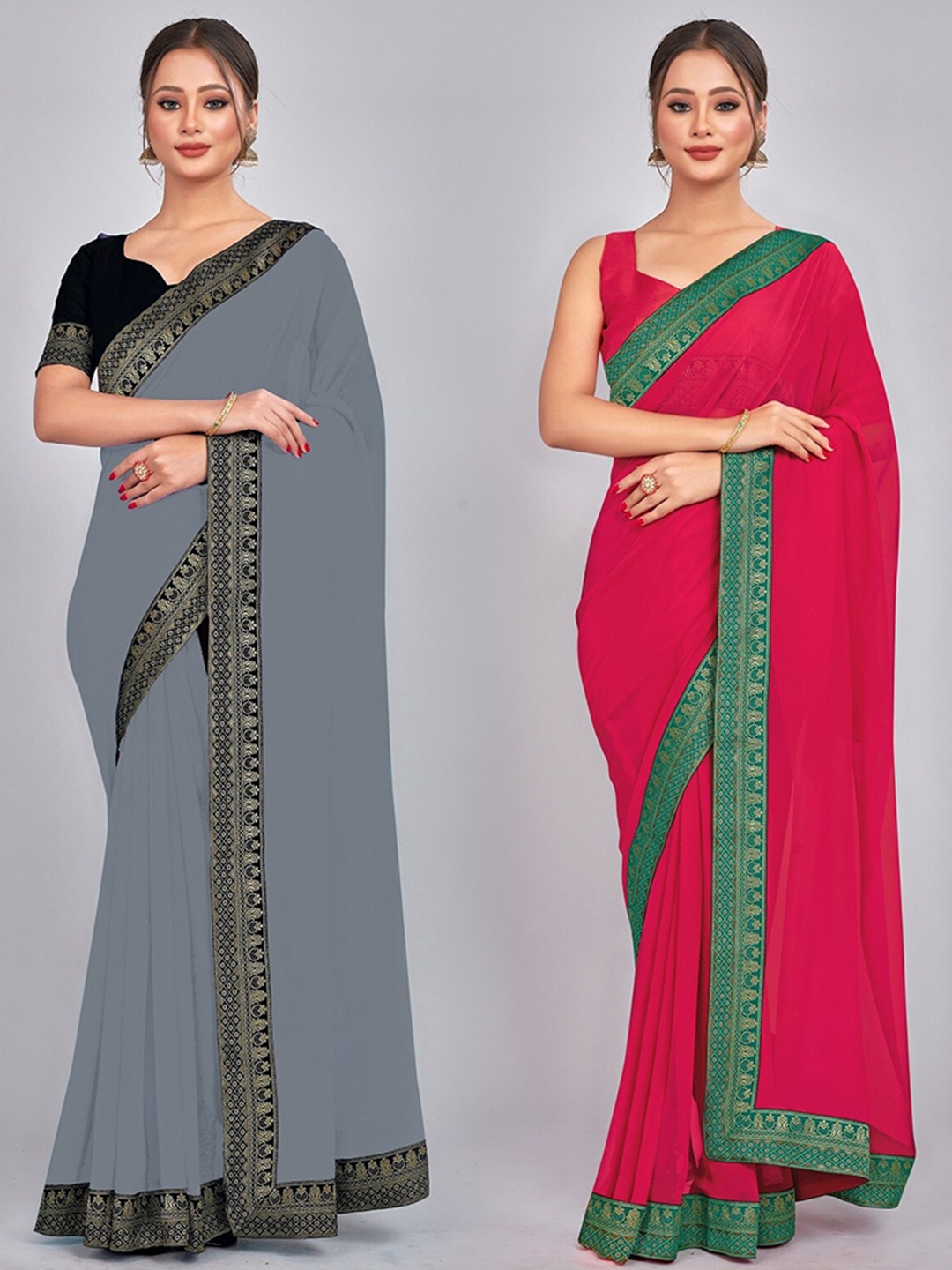 

CastilloFab Zari Pure Georgette Saree, Grey