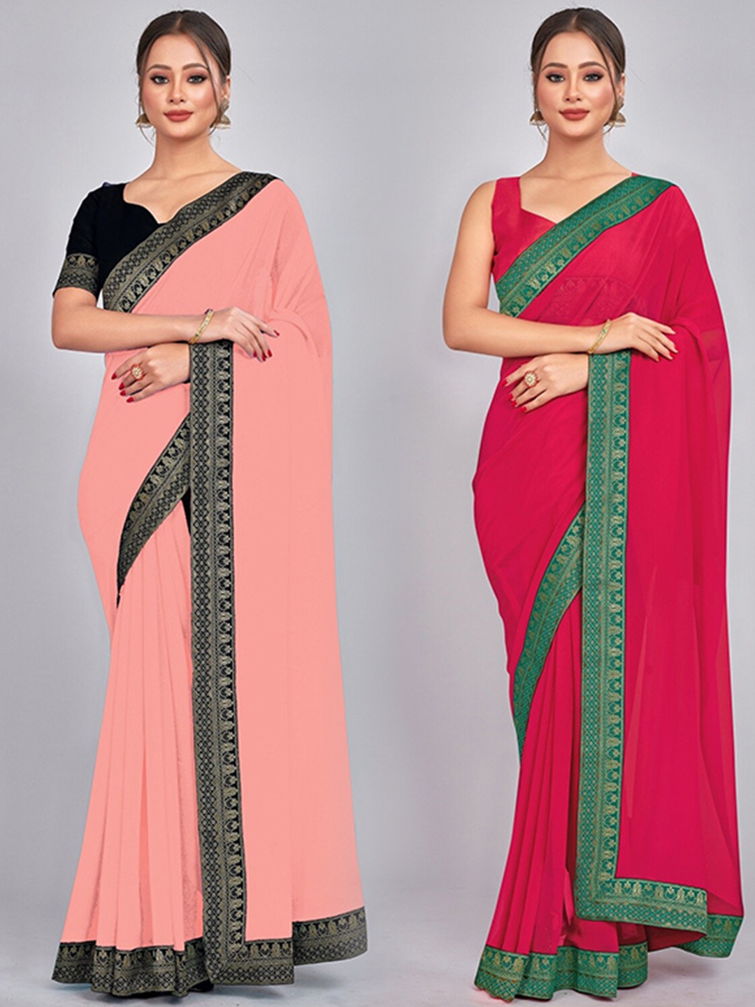 

CastilloFab Zari Pure Georgette Saree, Peach