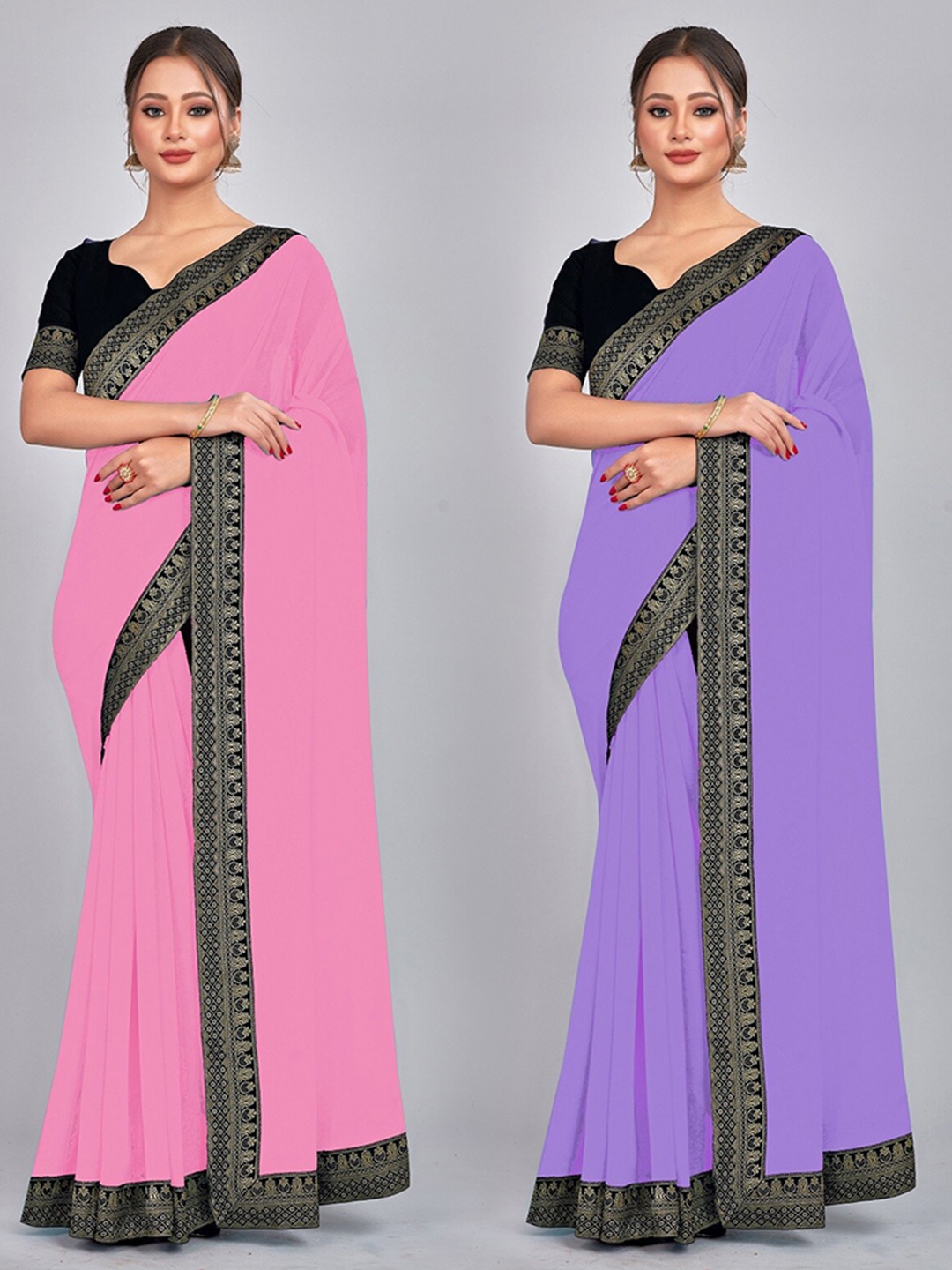 

CastilloFab Zari Pure Georgette Saree, Pink