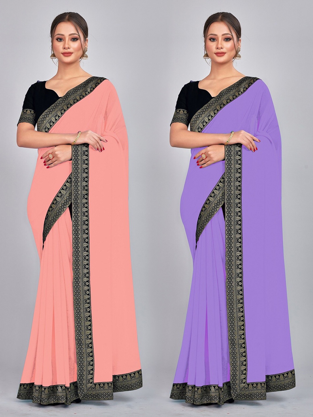 

CastilloFab Selection Of 2 Pure Georgette Zari Saree, Lavender